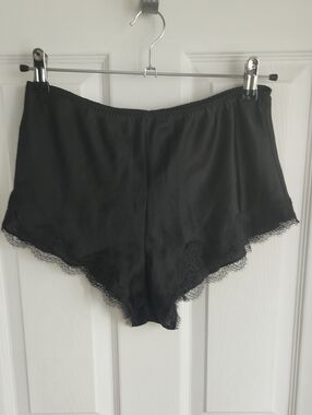 Victoria's Secret Black Satin Lace-Trim Sleep Shorts